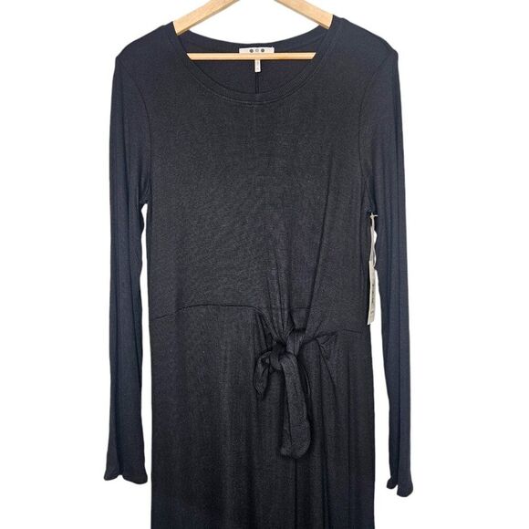 THREE DOTS Karen Dress XL Black Side-Tie Ribbed Long Sleeve Midi Length Modest - Picture 3 of 14